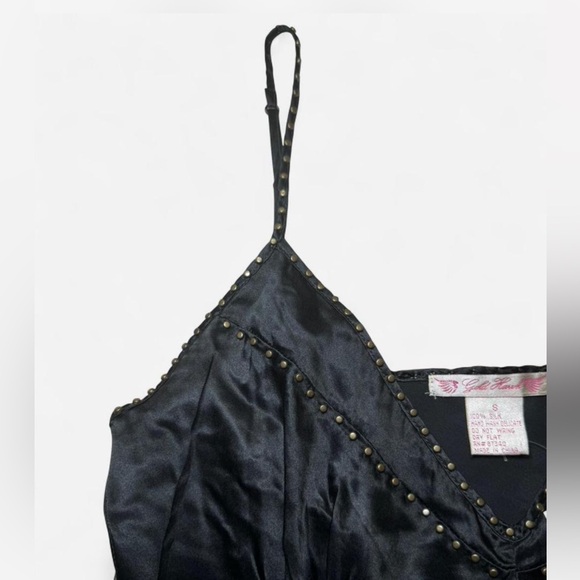 Y2K Elegant Black Satin Tank Top with Stud Accents - Picture 4 of 7